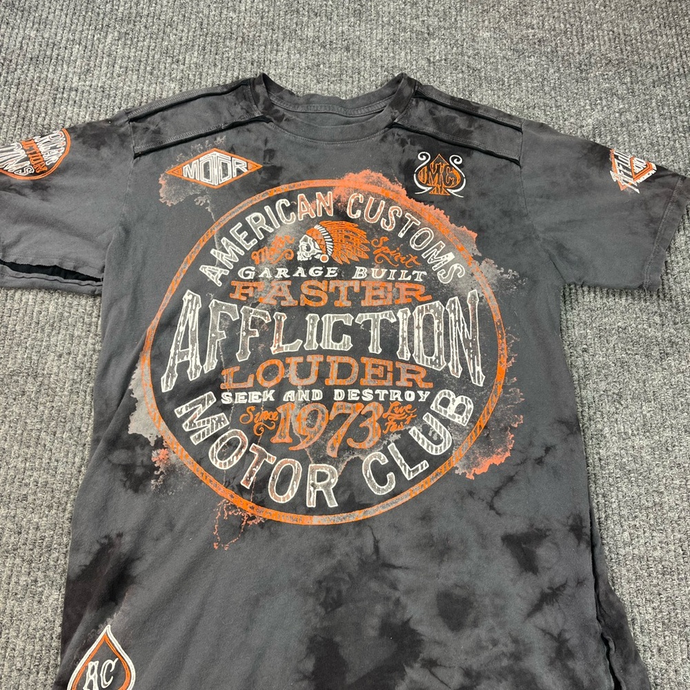 Affliction Shirt Mens Medium Black Motor Club Seek & Destroy American Customs